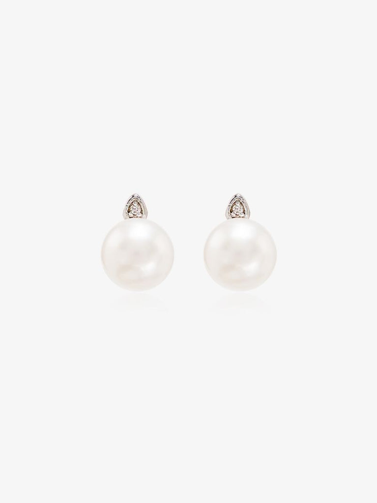 14k Yellow Gold Pearl Diamond Earrings