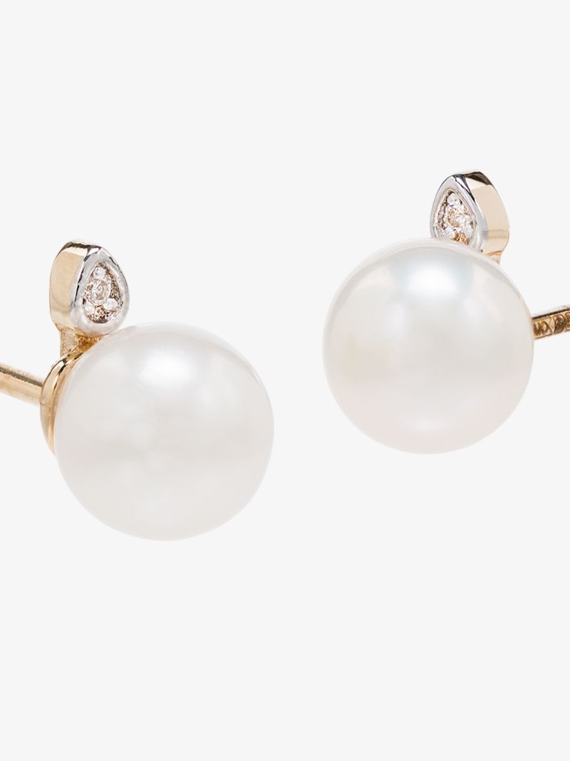 14k Yellow Gold Pearl Diamond Earrings
