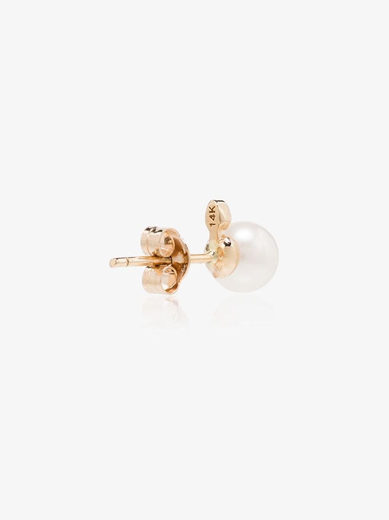 14k Yellow Gold Pearl Diamond Earrings