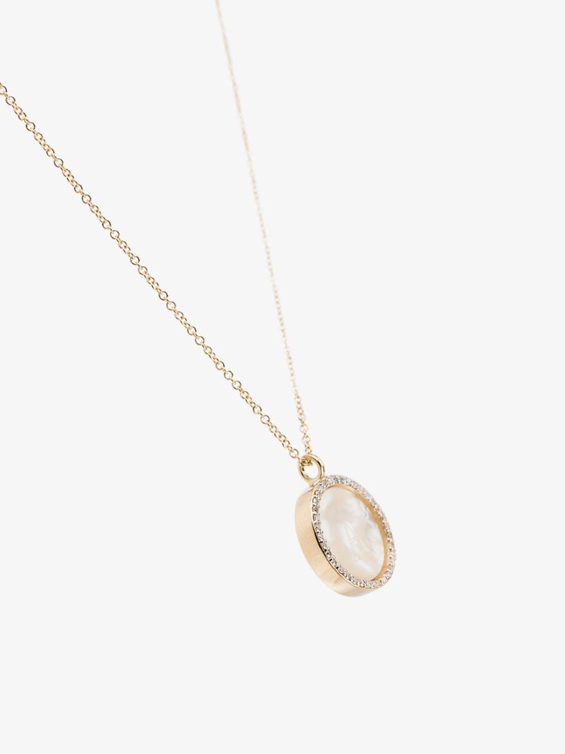14k Yellow Gold a Pearl Diamond Necklace