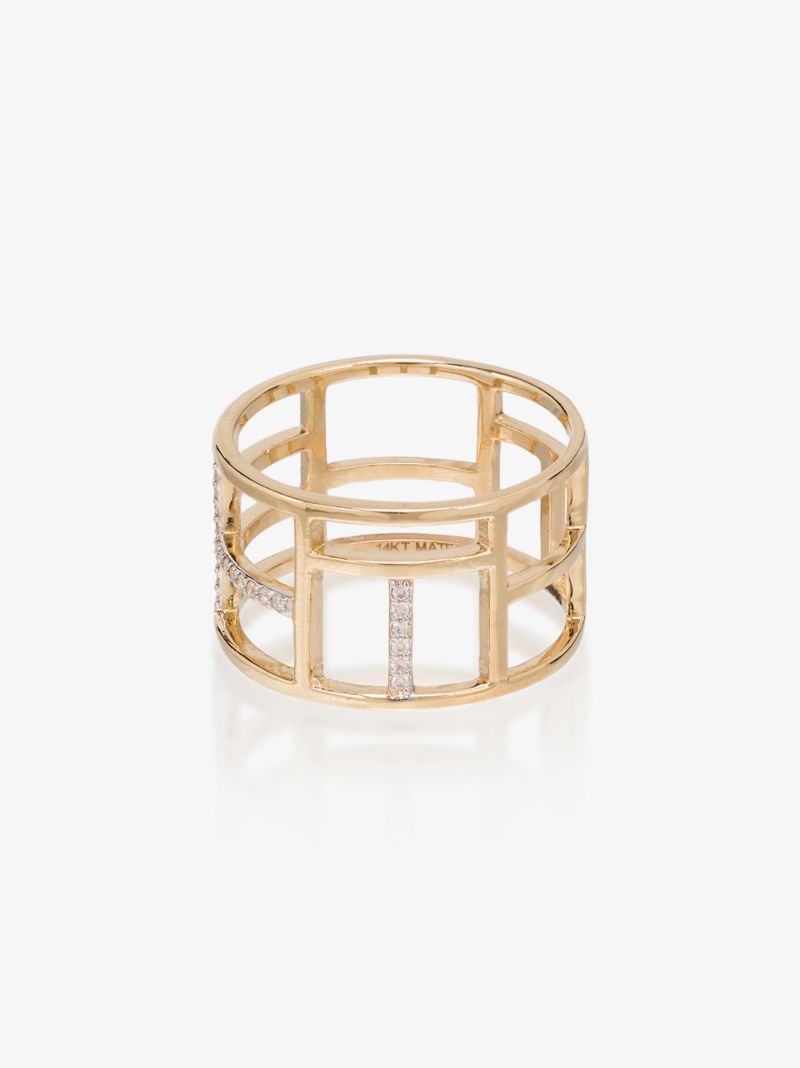 14k Yellow Gold Tralis Diamond Ring