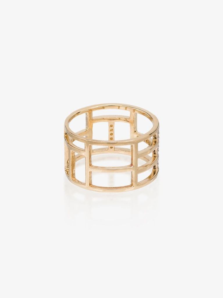14k Yellow Gold Tralis Diamond Ring