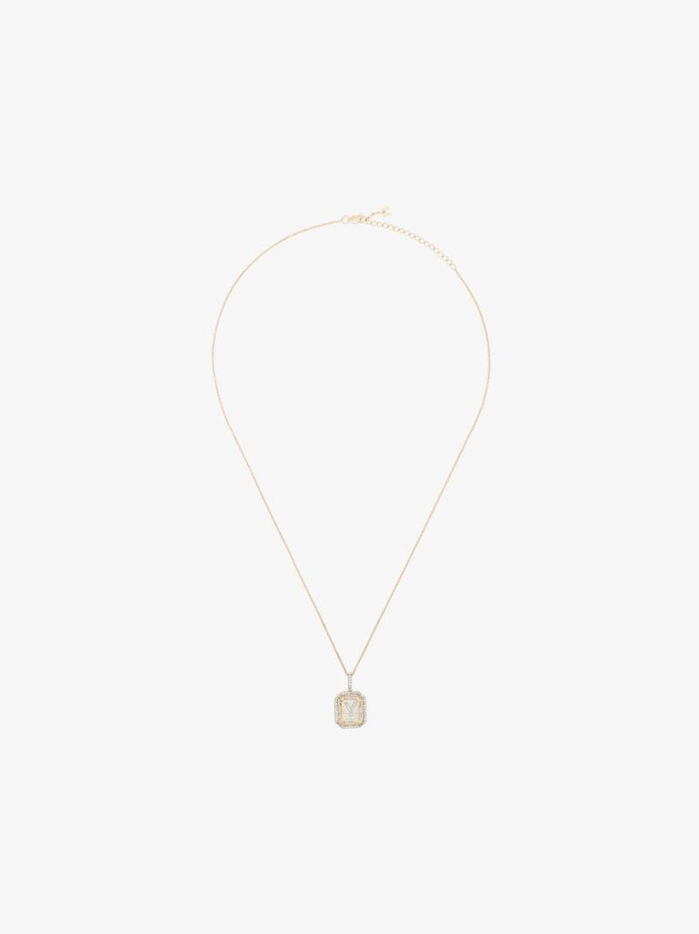 14k Yellow Gold Crystal Frame Y Initial Diamond Necklace