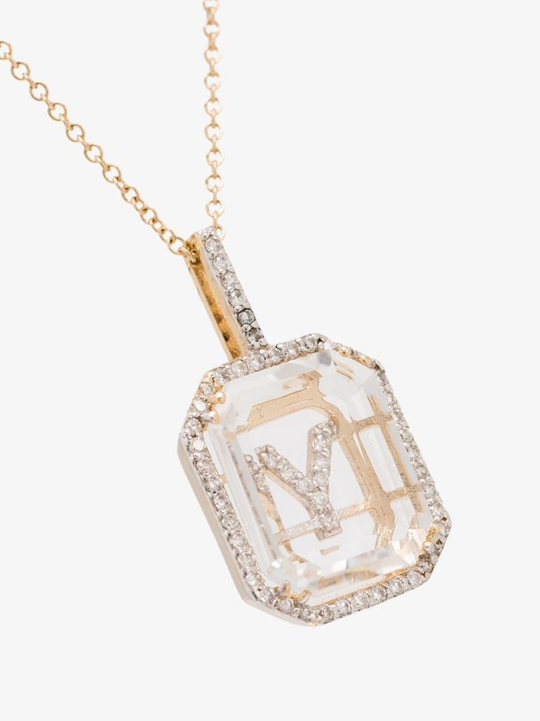 14k Yellow Gold Crystal Frame Y Initial Diamond Necklace