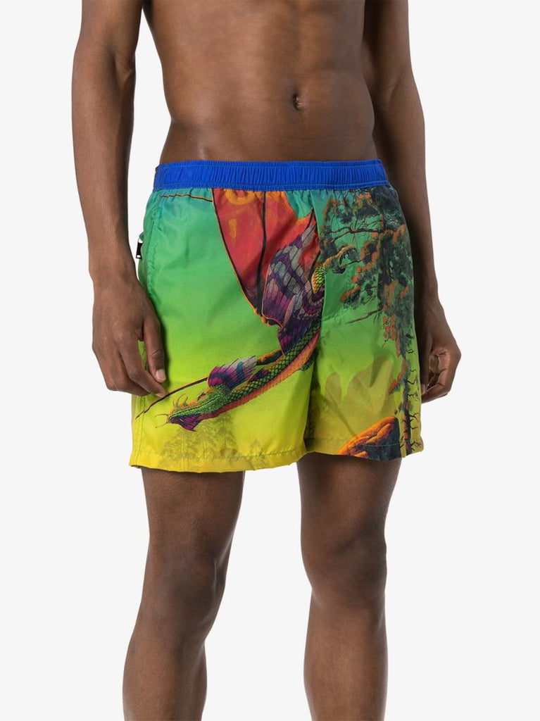 Multicoloured Dragon At Dawn Printed Swim Shorts