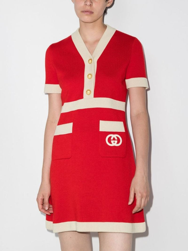 Logo Jacquard Wool Dress