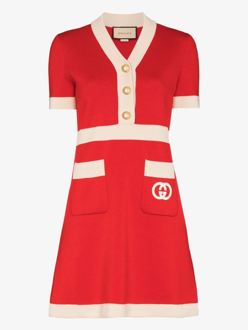 Logo Jacquard Wool Dress