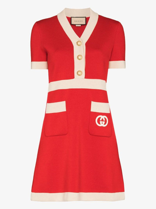 Logo Jacquard Wool Dress