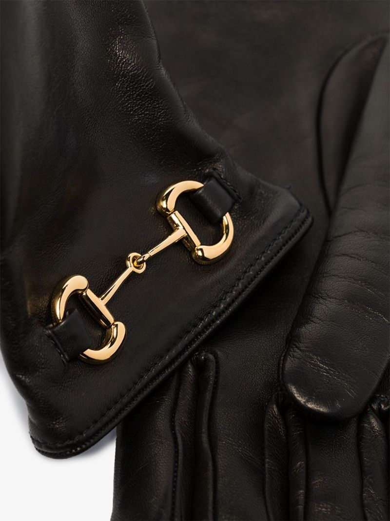 Black Horsebit Leather Gloves
