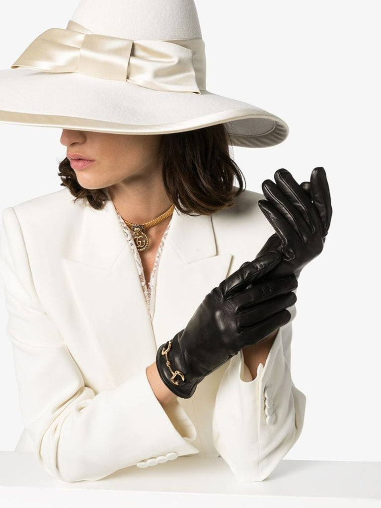 Black Horsebit Leather Gloves