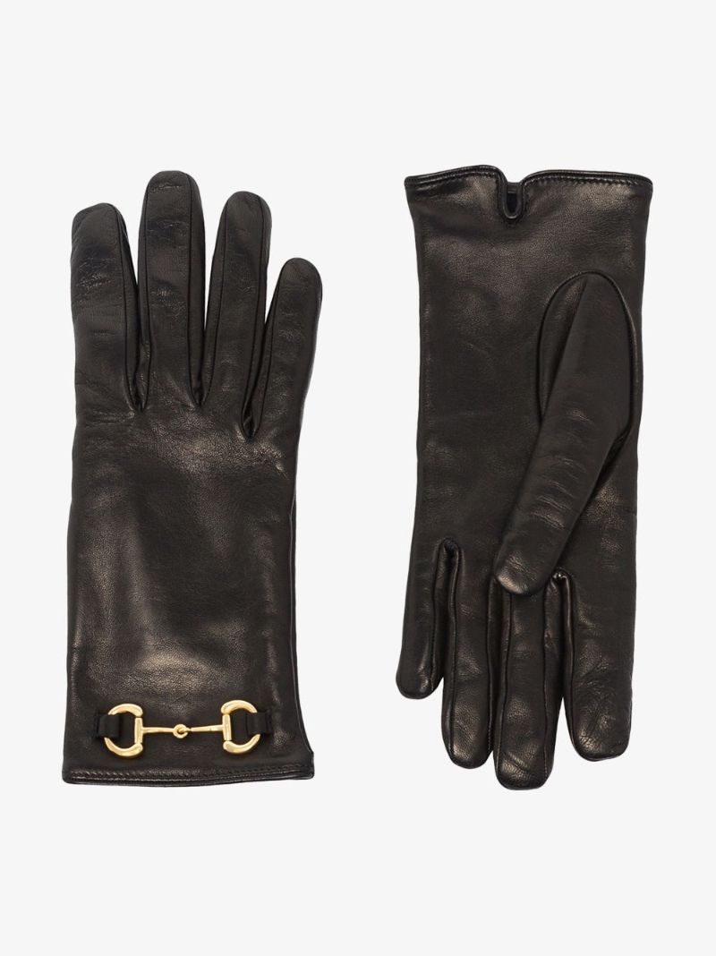 Black Horsebit Leather Gloves