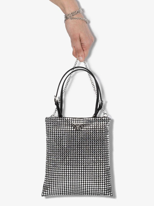Black Crystal Embellished Tote Bag