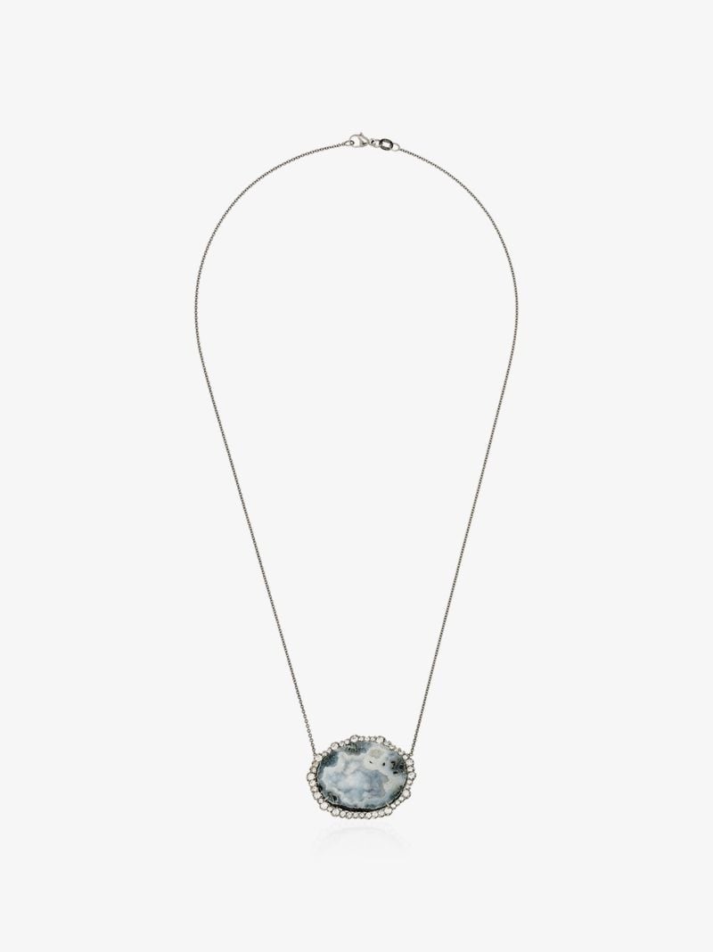 18k White Gold Diamond Frame Geode Necklace