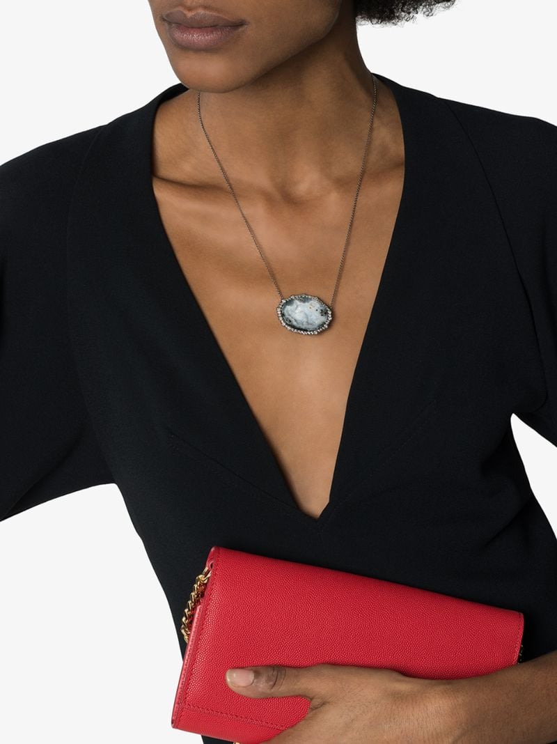 18k White Gold Diamond Frame Geode Necklace
