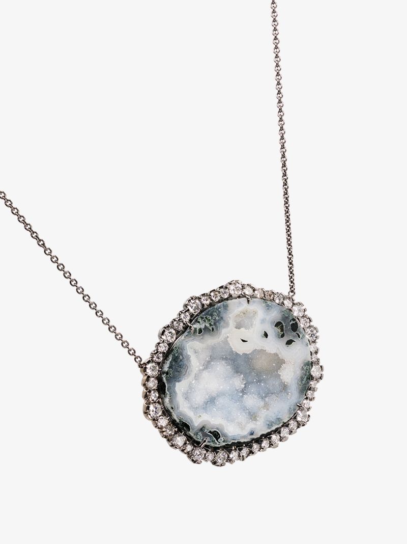 18k White Gold Diamond Frame Geode Necklace