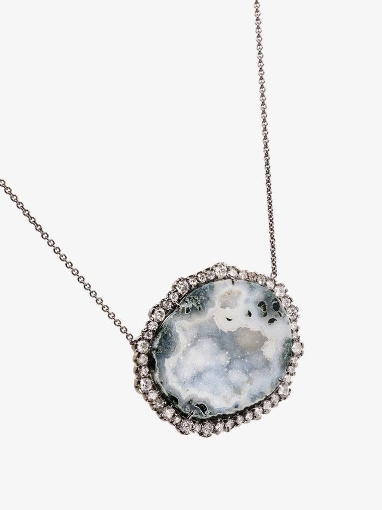 18k White Gold Diamond Frame Geode Necklace