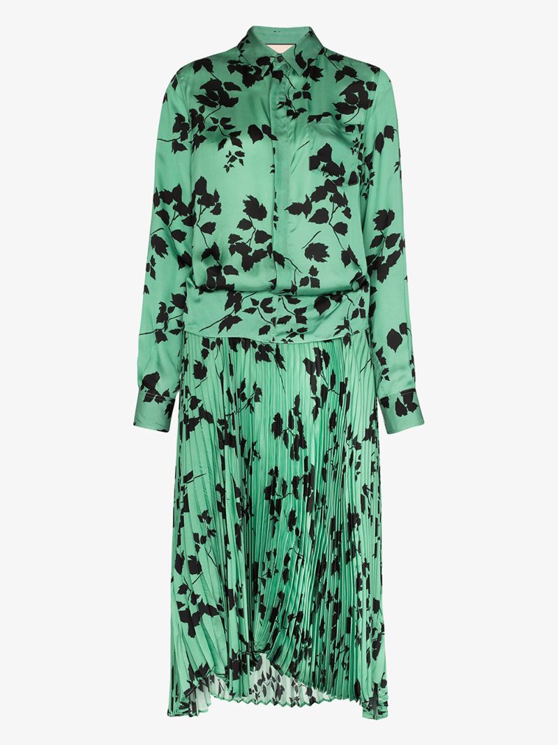 Leaf Print Midi Shirt Dress