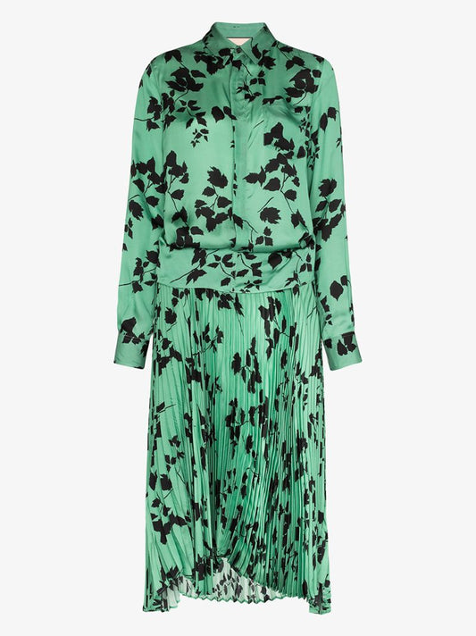 Leaf Print Midi Shirt Dress