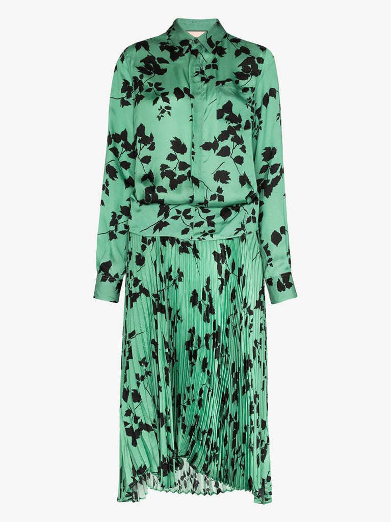 Leaf Print Midi Shirt Dress