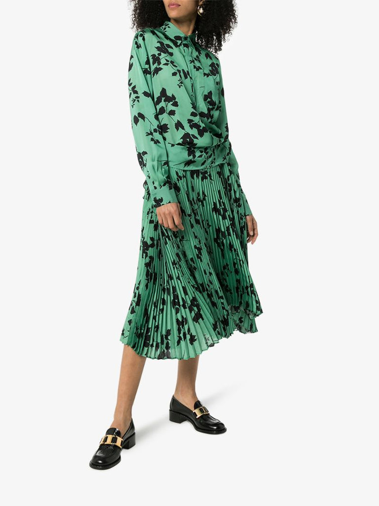 Leaf Print Midi Shirt Dress