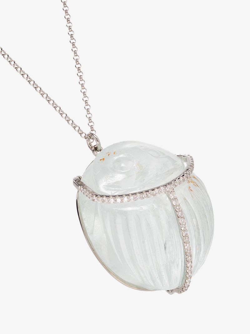 18k White Gold Aquamarine Diamond Pendant Necklace