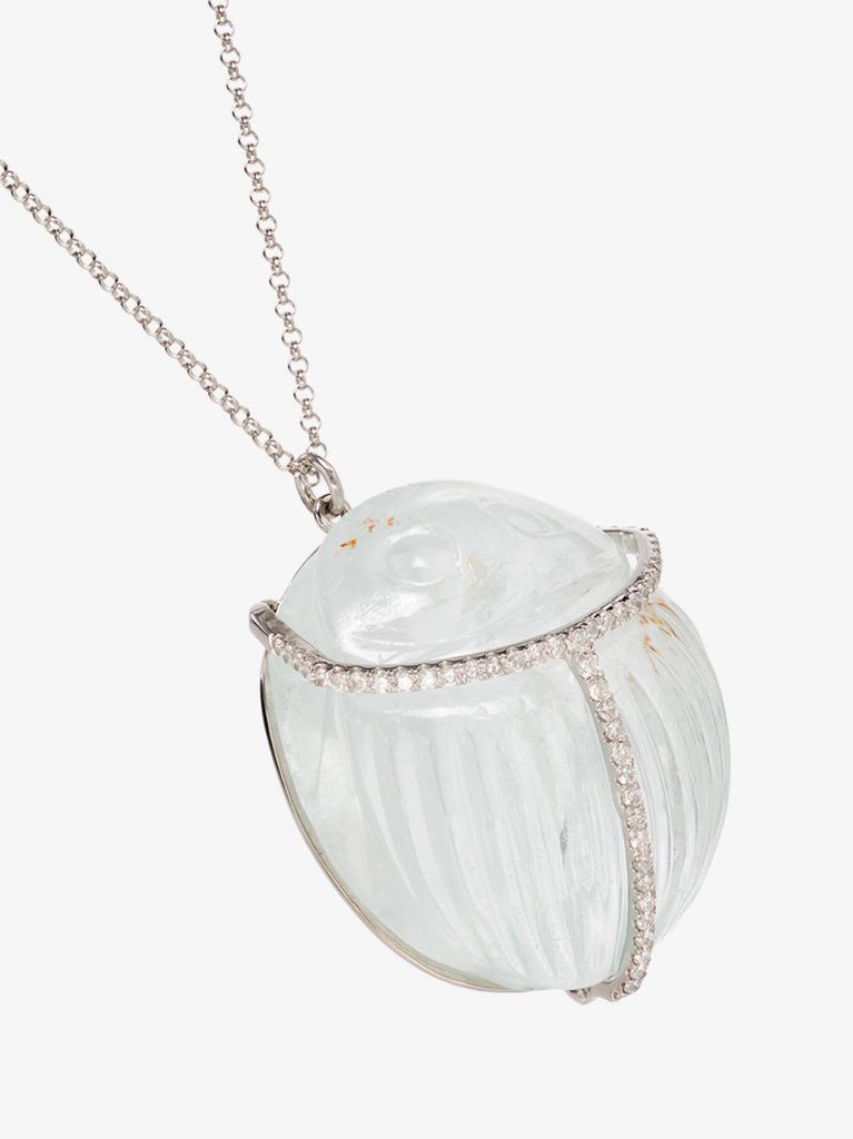 18k White Gold Aquamarine Diamond Pendant Necklace