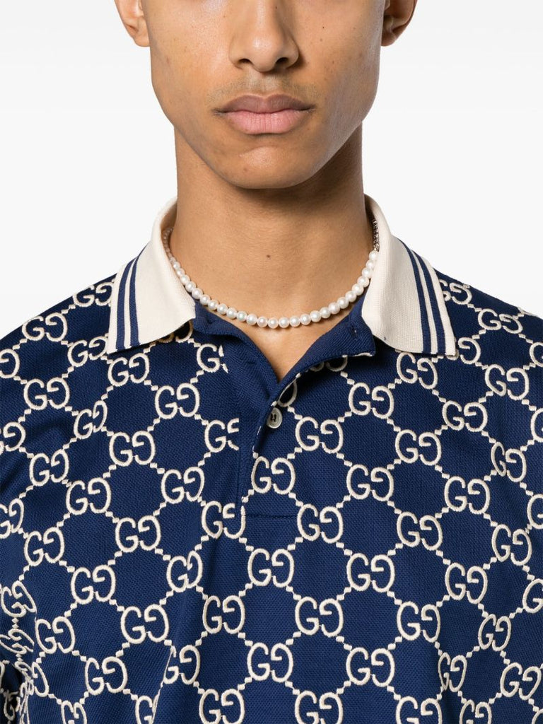 Blue Gg Supreme Embroidered Polo Shirt