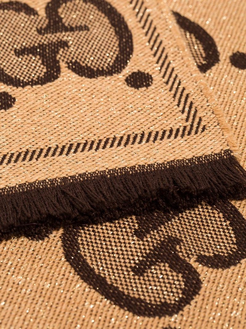 Brown Gg Logo Jacquard Wool Scarf