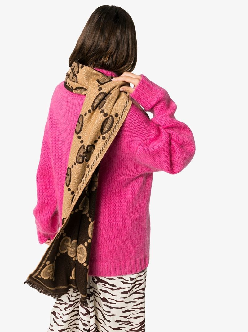 Brown Gg Logo Jacquard Wool Scarf