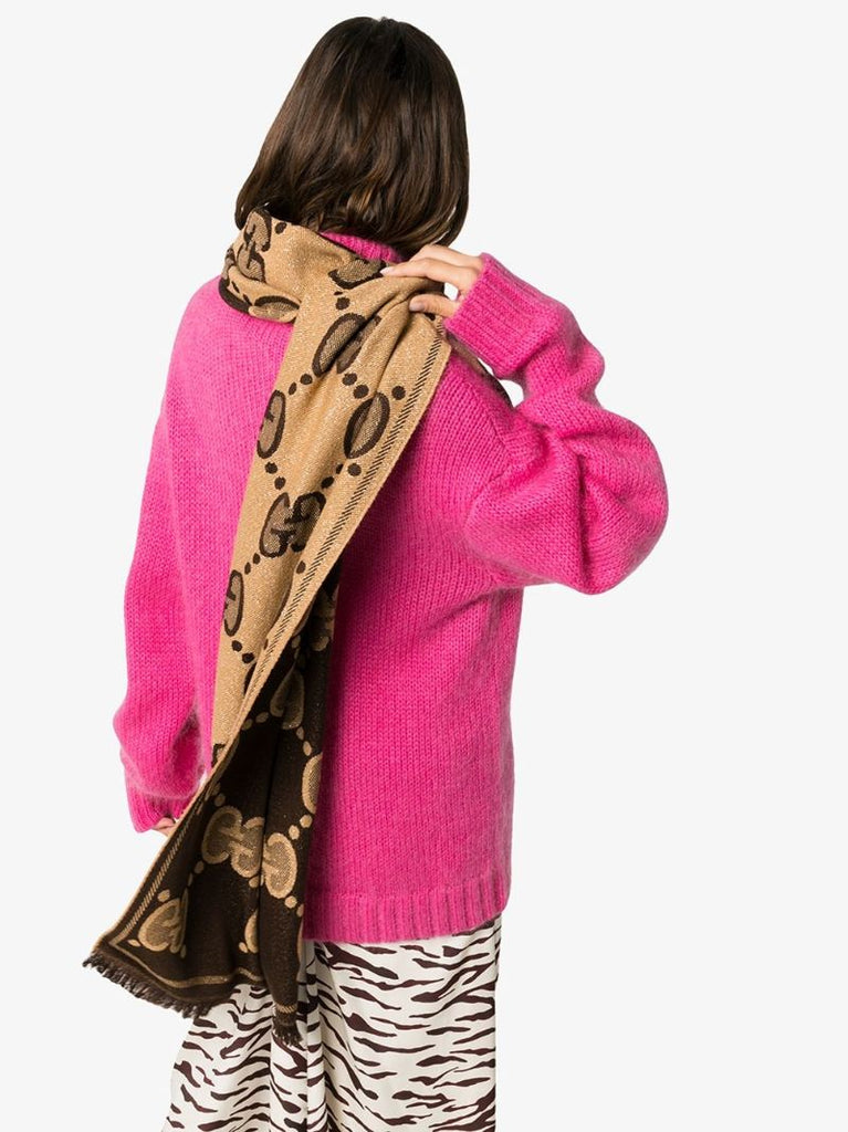 Brown Gg Logo Jacquard Wool Scarf