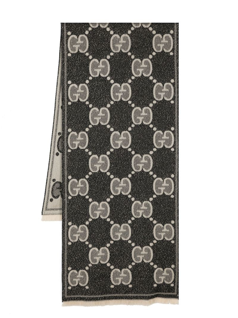 Black Gg Logo Jacquard Wool Scarf