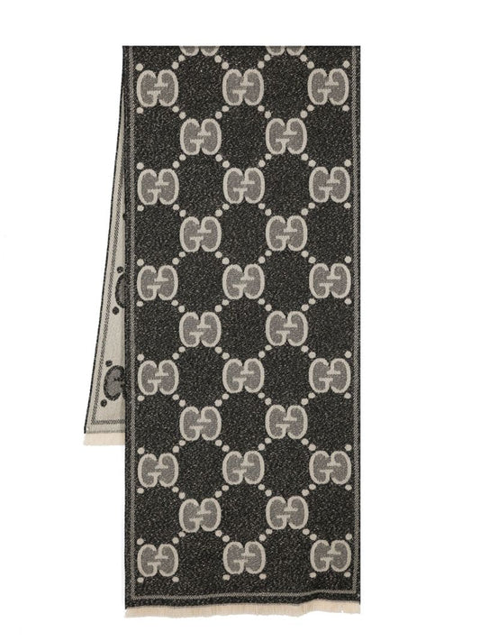 Black Gg Logo Jacquard Wool Scarf