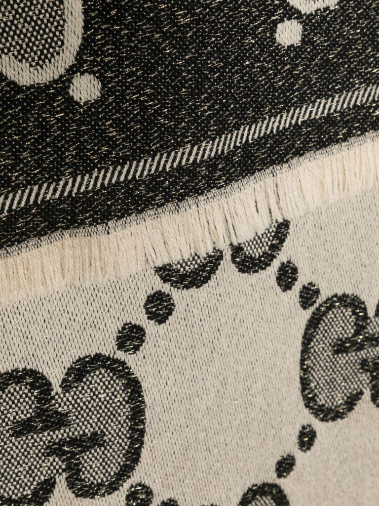 Black Gg Logo Jacquard Wool Scarf