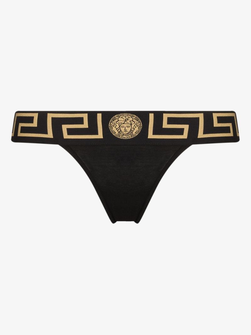 Black Greca Border Thong
