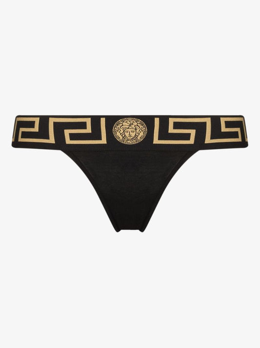 Black Greca Border Thong