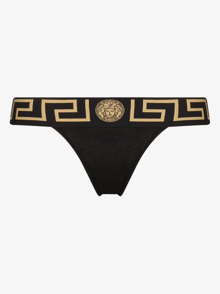 Black Greca Border Thong