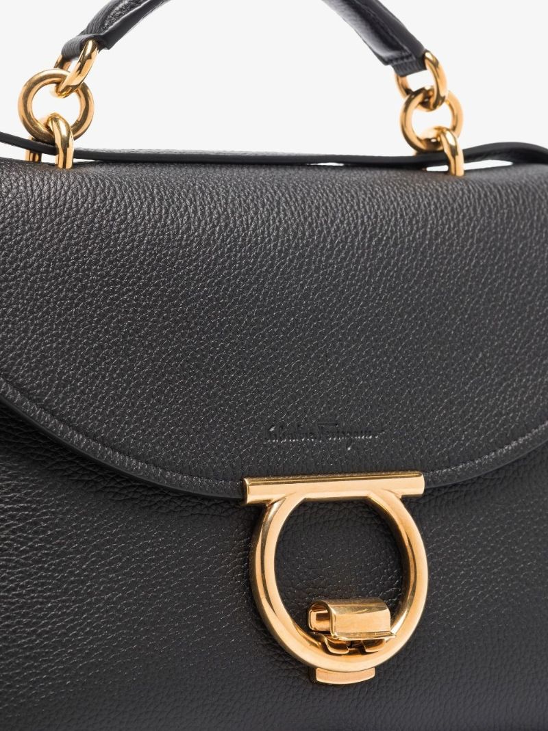 Black Margot Gancini Leather Top Handle Bag