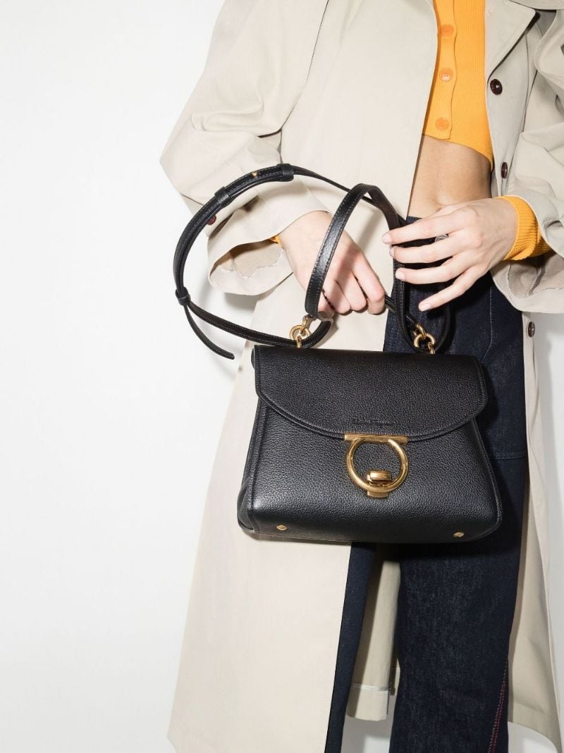 Black Margot Gancini Leather Top Handle Bag