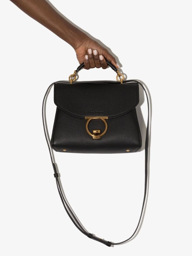 Black Margot Gancini Leather Top Handle Bag