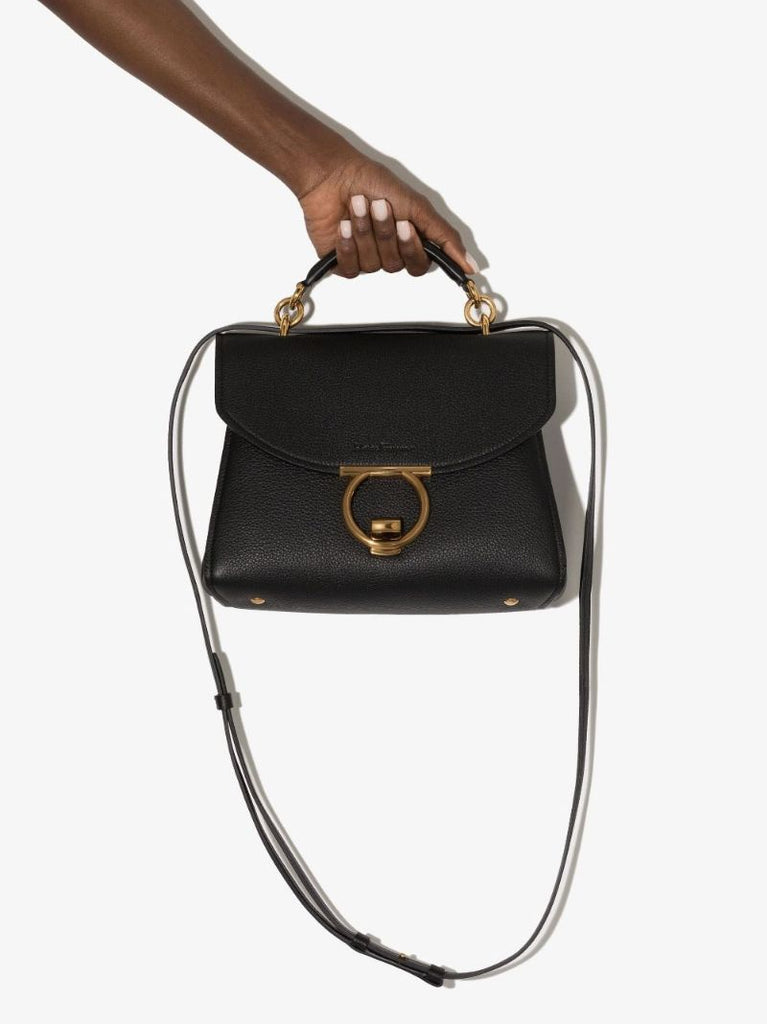 Black Margot Gancini Leather Top Handle Bag
