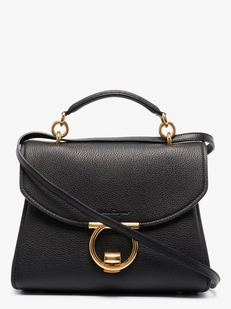 Black Margot Gancini Leather Top Handle Bag