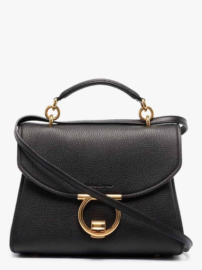 Black Margot Gancini Leather Top Handle Bag