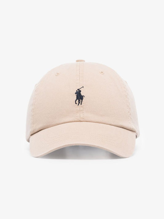 Beige Embroidered Logo Cotton Cap