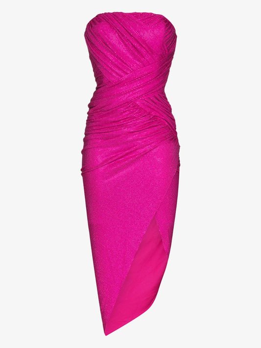 Gathered Wrap Front Bandeau Dress