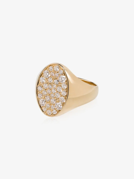 14k Yellow Gold Galaxy Diamond Signet Ring