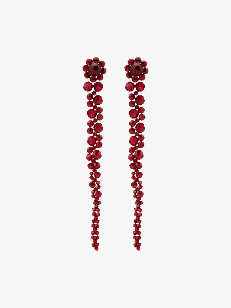 Red Crystal Flower Drop Earrings