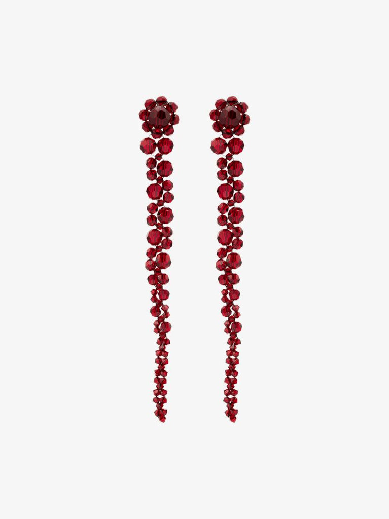 Red Crystal Flower Drop Earrings
