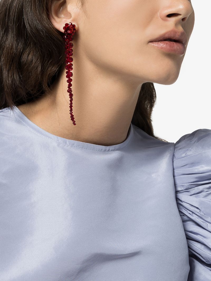 Red Crystal Flower Drop Earrings