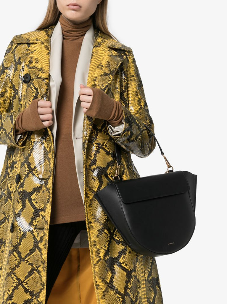 Black Hortensia Medium Leather Tote Bag