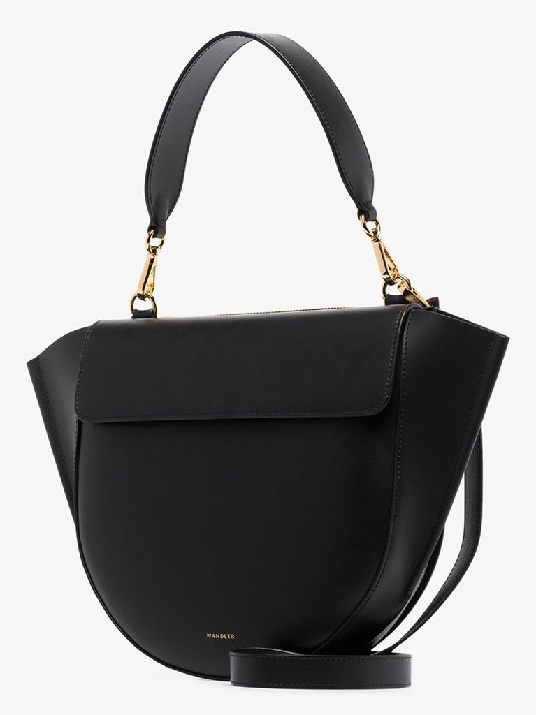 Black Hortensia Medium Leather Tote Bag